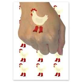 Chicken in Cowboy Boots Temporary Tattoo Water Resistant Fake Body Art Set Collection - 54 1" Tattoos (1 Sheet)
