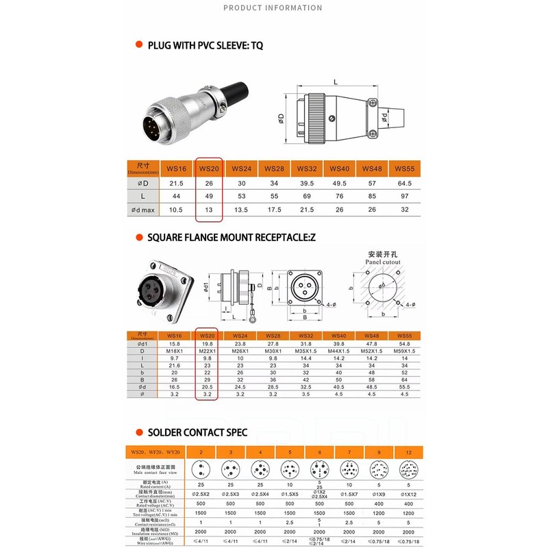 DRRI WEIPU Heavy Duty WS20 4-Pin Metal Aviation Circular Bulkhead