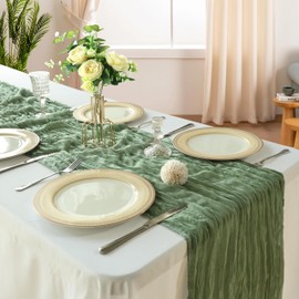 12 Pack 10FT Sage Green Cheesecloth Table Runner 120 Inch Long Gauze Rustic Boho Cheese Cloth Table Runner Sheer Fabric for Wedding Party Birthday Bridal Baby Shower Summer Centerpiece Home Decor