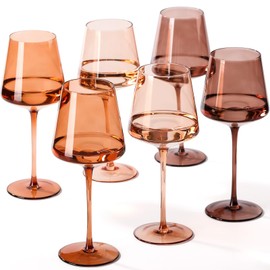 Brown Wine Glasses Set of 6-18oz【Hand Blown】 Colored Wine Glasses with Tall Long Stems and Flat Bottom, Amber Colored Glassware-Unique Gifts for Wine Lovers-Wedding Gifts
