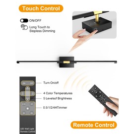 Battery Operated Wall Sconces Set of 2, 10000mAh Rechargeable Wall Lights with Remote, 360° Rotate 3000K-6000K LED Wireless Wall Light Fixtures Decor for Bedroom Living Room Hallway Picture Lighting