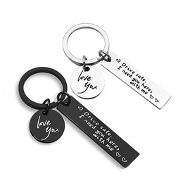 FDEETY Pack of 2 Couples Key Chain Safe Driving Couple Partner Couple Key Chain for Couples Anniversary Valentine's Day Gifts, Silver + Black