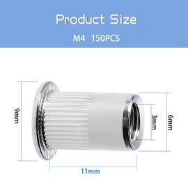 Hsemall 150 pieces rivet nuts M4, flat head threaded rivets, blind rivet nuts, rivet nut for metal, plastic, stainless steel rivet nut
