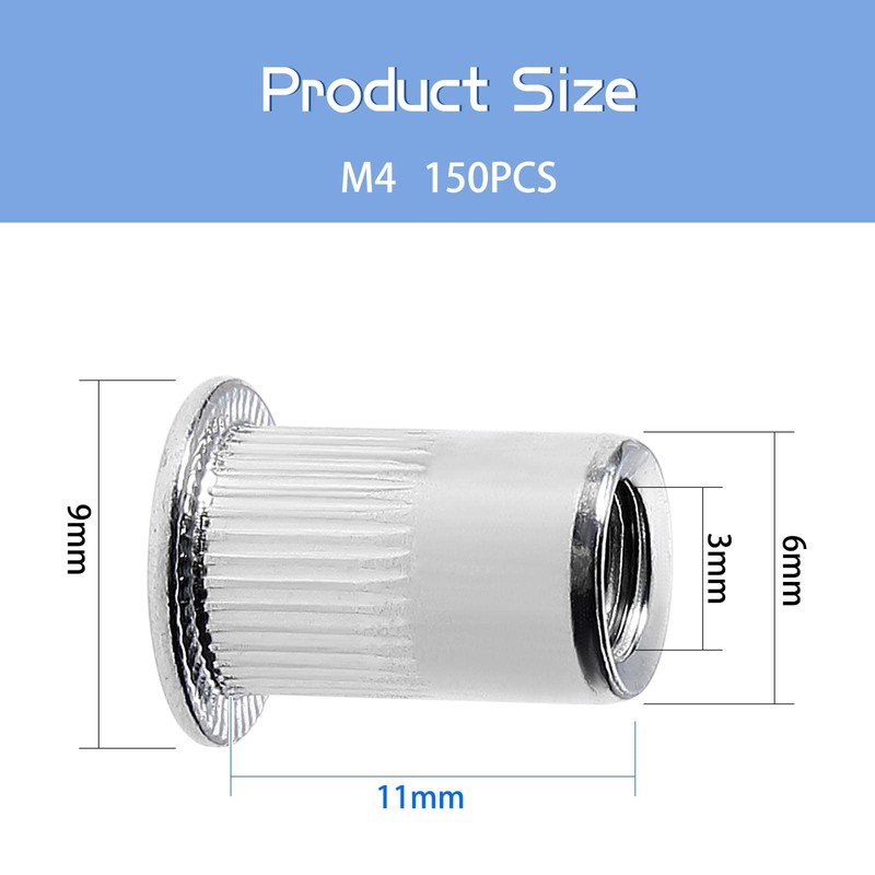 Hsemall 150 pieces rivet nuts M4, flat head threaded rivets,