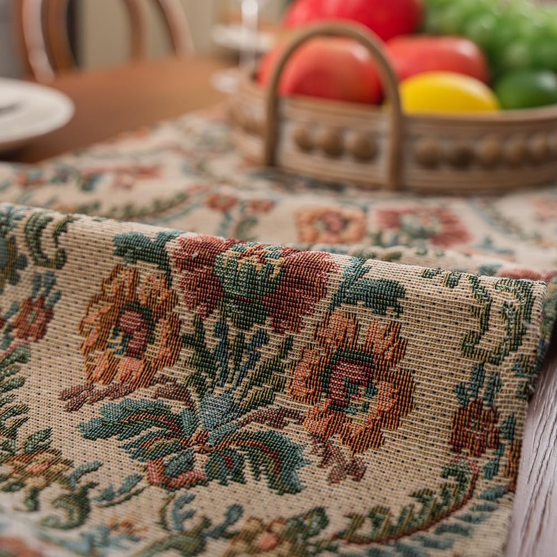 Rustic Floral Table Runner with Tassels, Retro Boho Style Spring