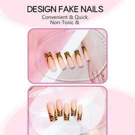 FOXIIU Press on Nails Long Coffin Shaped Glossy Full Cover Acrylic Long Length French False Nails with Designs Artificial Long Square Fake Nails with Charms Glue ons Fingernails for Women(GZ1080)