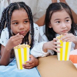 XIEHE 24 Pack Striped Popcorn Boxes - Carnival Parties Mini Paper Popcorn and Candy Containers, Party Supplies for Movie Nights (Yellow)