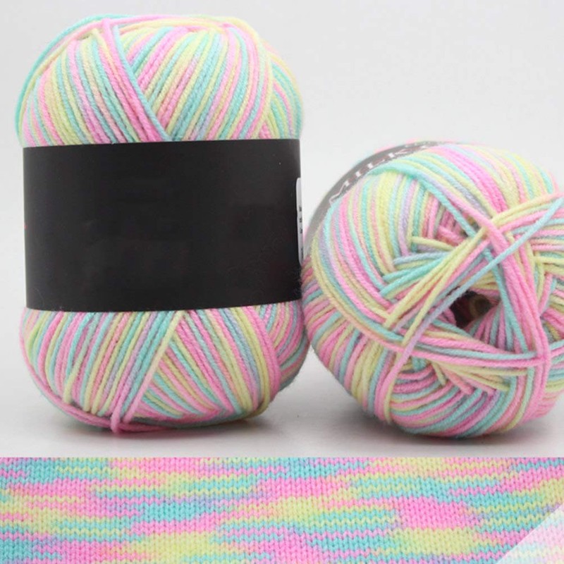 Healifty Multicolor Gradient Cotton Yarn Soft Knitting Wool 5 Rolls