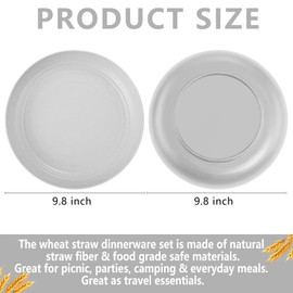 supernal 16pcs Grey Wheat Straw Plates,Hard Plastic Plates Reusable,Unbreakable Dinner Plates,Reusable Plastic Plates,Deep Dinner Plates,Dishwasher & Microwave Safe for Camping, Picnic