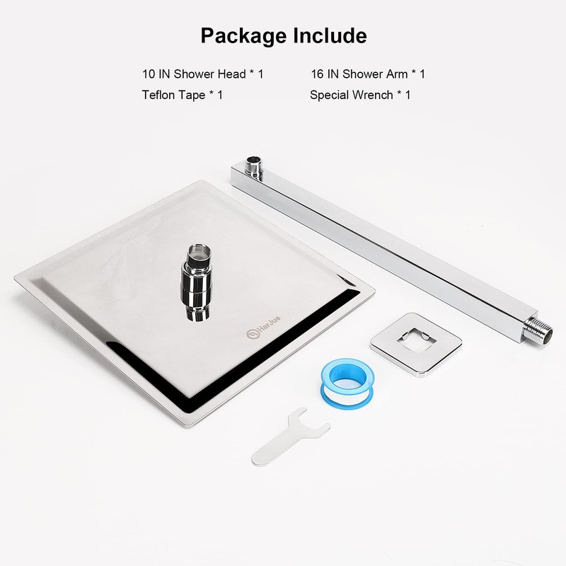 HarJue Shower Head with Extension Arm, High Pressure Square with