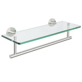 Alise Glass Shelves for Bathroom, 15.7 Inch Floating Glass Shelves for Wall，SUS304 Stainless Steel Floating Shelves for Bathroom, Toilet, Room Decor.Brushed Finish GDL400BAR-LS
