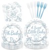 96 Pcs Blue Bear Baby Shower Toile De Jouy Party