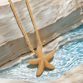 QBrand Starfish Pendant Necklace for Women 18K Gold Tone Twisted Beach Jewelry Summer Ocean Inspired Adjustable Chain Gifts