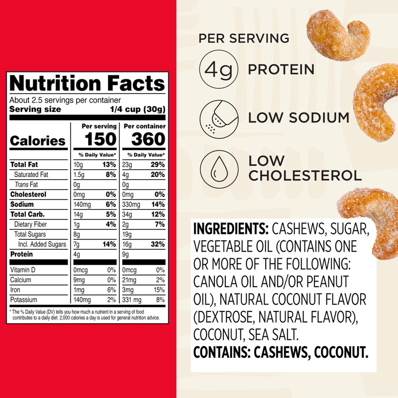 Snak Club Honey Cashews, Honey Glazed Nuts, Kosher Snack, 2.5