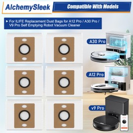 Replacement Dust Bags for ILIFE A12 Pro / A30 Pro / V9 Pro Robot Vacuum, 6 Pack Large 3.2L Dust Bags for ILIFE A12 Pro A30 Pro V9 Pro Self Emptying Station Robot Vacuum Cleaner, PX-F064