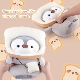 Anboor 35cm Toast Penguin Stuffed Animal, Cute Penguin Plush Toy Soft Pillow Plush with Bread Outfit, Stuffed Penguin Plushies Animals Toys for Boys Girls Birthday Party Favors
