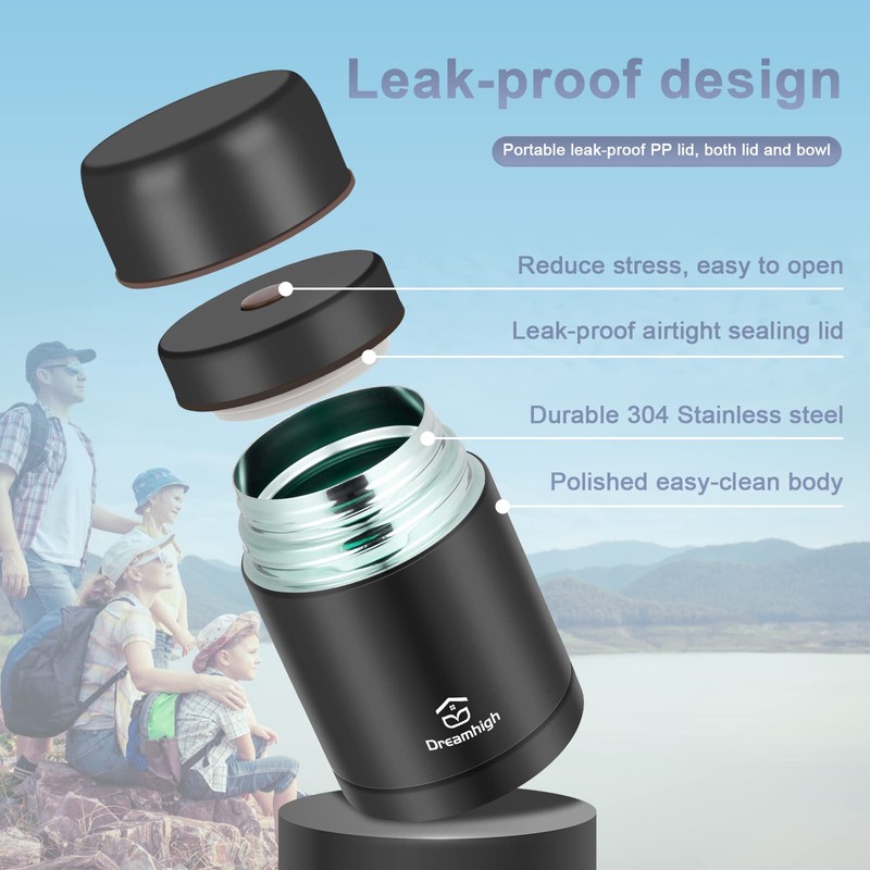 Dreamhigh® Thermos Food Flask, 800ml, Soup Flask with Spoon, Stainless