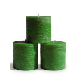 CANDWAX 3x3 Pillar Candle Set of 3 - Decorative Rustic Candles Unscented and No Drip Candles - Ideal as Home Decor Candles or Large Candles for Home Interior - Grass Green Candles