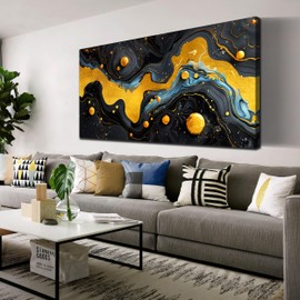 Large Abstract Canvas Wall Art Blue Orange Black Canvas Prints Modern Living Room Bedroom Home Office Wall Decor Framed Artwork Size 30x60