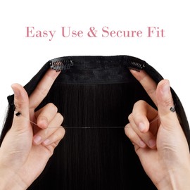 REECHO Invisible Wire Hair Extensions with Transparent Headband Adjustable Size Removable Secure Clips in Curly Wavy Secret Hairpiece for Women 20 Inch - Black Brown