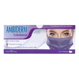 Ambiderm Cubreboca Violeta Tricapa Ambiderm Termosellado Caja 50 Pz