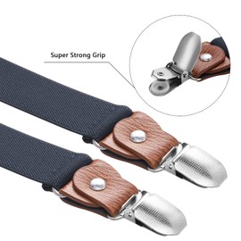 Buyless Fashion Leather Braces for Men - 48" Elastic Adjustable Straps 1" - Y Shape, Denim Blue