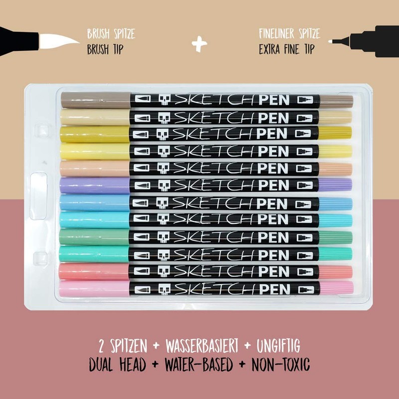 SKULLPAPER® SketchPen Set (Set 02-12 Pastel Colours)