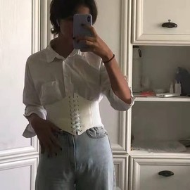 Chaungfu Corset Belt for Women Lace up Leather Belt Wide Waist Belt Elastic Tied Waspie Belt Womens Corset Belts Vintage Lace-up Cinch Elastic Waist Belt for Dresses White, White, 72x12cm