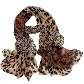 YNR Women's Leopard Print Chiffon Scarf, 160 x 50 cm, Soft-touch, Lightweight