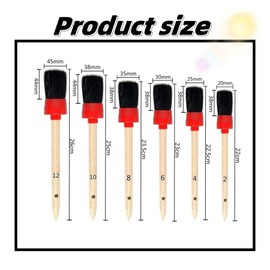 FUNNTY 11Pcs Auto Detailing Set（6 Sizes）, Boar Hair Brushes, Steel Wire & A/C Brushes, Red, Soft Bristles, Wood Handles for Cleaning Interior, Exterior, Leather