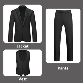 Rogers & Morris Tuxedo Suits for Men Solid 4 Piece Regular Fit Formal Set Peak Lapels Black L