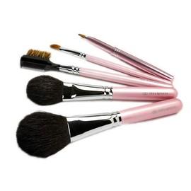 Kumano Makeup Brush Set (Japan Gift Prize 2015 Hiroshima Prize) Kumano Cosmetic Brushes, Pink Pearl, Set of 5 [Middle Shaft Type] Gift Packaging