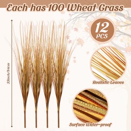 Tigeen 12 Pcs Artificial Plants Tall Onion Grass 33 Inch Greenery UV Resistant Outdoor Faux Tall Grass Plants for Home Indoor Outdoor Fake Shrubs Flowers Room Vase Planters Decor (Brown)