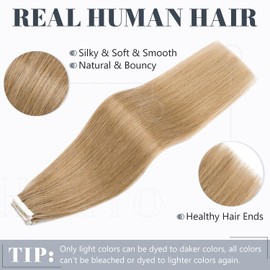 Hairro Tape in Hair Extensions Human Hair, Short 10 inch #27 Dark Blonde 30g Tape in Human Hair Extension Real Remy Hair Invisible Seamless Skin Weft for Women 20pcs Straight Tape Hair (10 inch, #27, 30g)