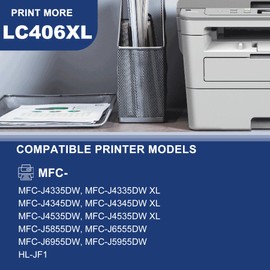 LC406XL Ink Cartridges 5-Pack (2BK/C/M/Y) Replacement for Brother LC406XL High Yield Ink Cartridges for use with MFC-J4535DW MFC-J4335DW MFC-J5855DW MFC-J6555DW Printers