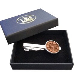 Family Name Monogram Tie Clip, Wooden Tie Bar, Mens Necktie Clasp Clip Clamp Pin, Engraved 5th Anniversary Wedding Present, Gift for Dad, Groomsmen, Usher, Birthday, With Gift Box