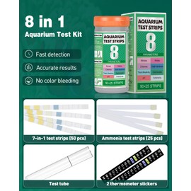 Pawfly 8 in 1 Aquarium Test Strips, 75 Strips Fish Tank Water Testing kit for pH Chlorine Nitrate Nitrite Carbonate Hardness Total Alkalinity & Ammonia Water Quality Freshwater Saltwater Test Kit