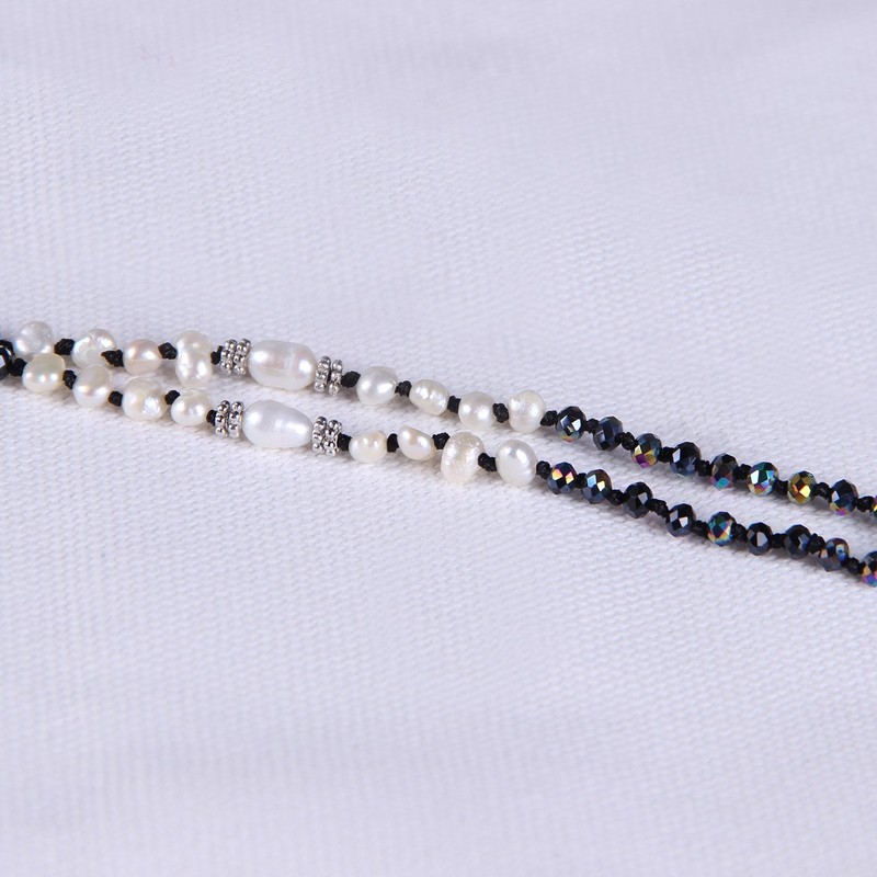 Kelitch Bohemian Natural Fresh Water Pearl Crystal Bead Tassel Necklace