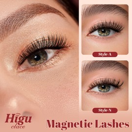Higu clace Magnetic Eyelashes with Applicator, 1 Pair Reusable Magnetic Lashes Without Eyeliner, Magnetic Eyelashes Natural Look, No Glue Needed (XTY-A)