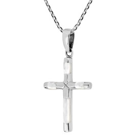AeraVida Elegant X Cross White Mother of Pearl Inlaid .925 Sterling Silver Pendant Necklace | Chic Minimalist Jewelry for Women | Stylish Fashion Accessory