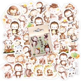 46 Pieces Monkey Stickers, Cartoon Animal Cute Monkey Stickers for Children, Teens, Adults, Travel Suitcase, Laptop, Planner, Calendar, Scrapbook, Suitcase, Notebooks, Journal