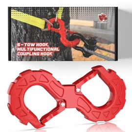 AMBULL AMBULL 3/8 Tow Hook, Winch Hook for Off-Road Recovery, Towing Shackle 33000 Lbs, G80 Heavy Duty Strength Integrated Winch Quick Shackle, Red