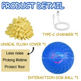 Interactive Dog Ball, Automatic Moving Dog Toy Ball with Cover, Interactive Dog Toys for Large Dogs, Self Rolling Dog Ball Best Dog Boredom Toys for Dog Gift, Dog Toys to Keep Them Busy(L:2.7inch)