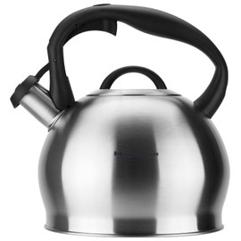 Magefesa Silver 3.1-Quart Stainless Steel Whistling Tea Kettle, Satin-Polished Exterior, Drip-Free Pouring System, Suitable for All Stovetops Including Induction, Removable Lid, Teapot