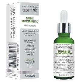 Exderm Vit Serum Supreme Vitamina C 10% y Ácido Hialurónico Suero Despigmentante Antimanchas Antiedad con Arbutina Rostro Cuello Escote Noche 30 ml