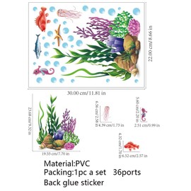 2 Sheets Ocean Grass Fish Toilet Cover Stickers, Seagrass Coral Starfish Toilet Lid Decals, Bathroom Decorative Toilet Seat Wall Stickers, Self-Adhesive Removable Waterproof WC Restroom Wall Art Mural