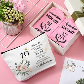 Weewooday Birthday Gift for Women Including Cosmetic Bag for Women Socks and Keyring Gift Ideas for Women Wife Mother Grandma Daughter Sister Girlfriend Teenager, Null, 70 Years