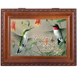 Cottage Garden Take Time to Enjoy The Simple Woodgrain Rope Trim Jewelry Music Box Plays Wind Beneath My Wings