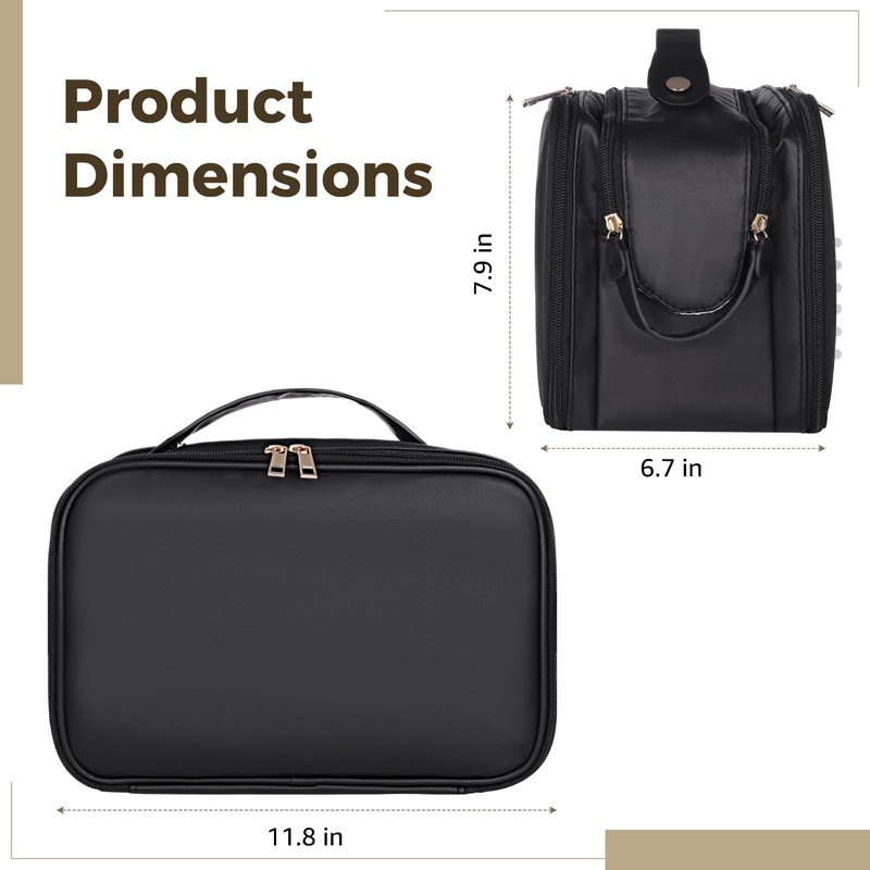 DORMIYA Black Travel Makeup Bag for Women - Large Capacity