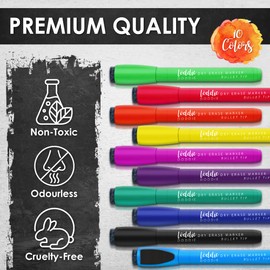 Loddie Doddie 10 Assorted Colored Dry Erase Magnetic Whiteboard Markers with Eraser Caps, 10 Unique Bright and Bold Colors, Medium Point, Low Odor, Non Toxic